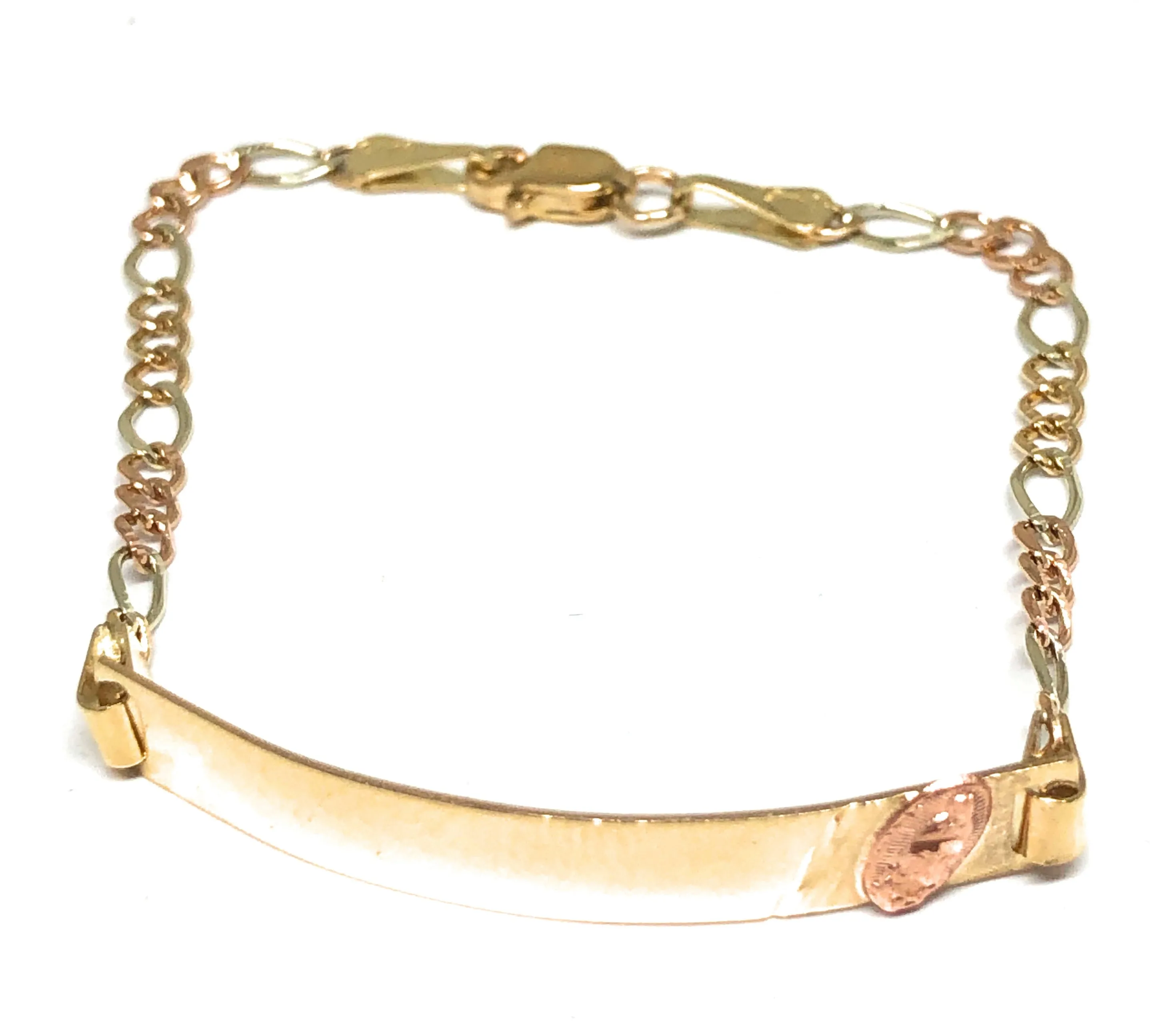 Engraved 10k Solid Gold Kids 0-8 ID Virgin Mary Bracelet, 6 inch Length, 3mm Width