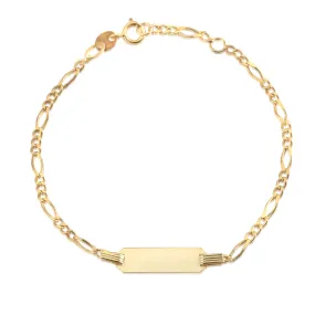 14k Gold Engravable ID Bracelet on Figaro Chain for Kids, Boys, and Girls, Made in Italy