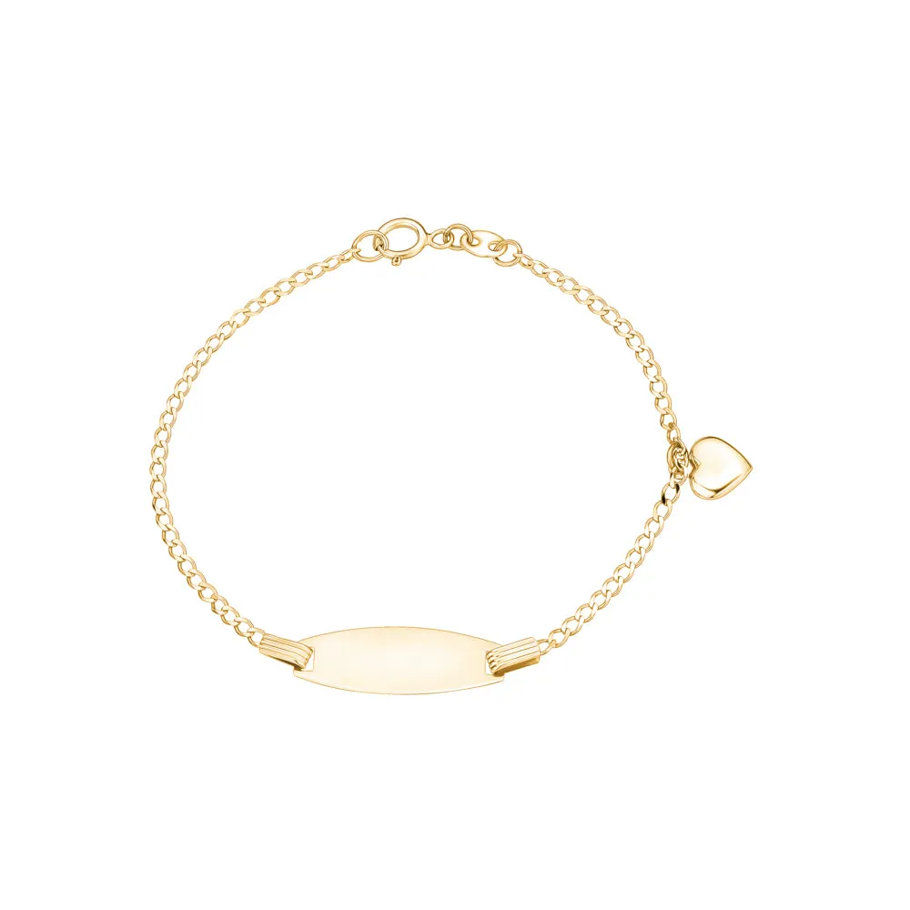 Italian 14k Gold Engravable ID Bracelet with Heart Charm for Kids