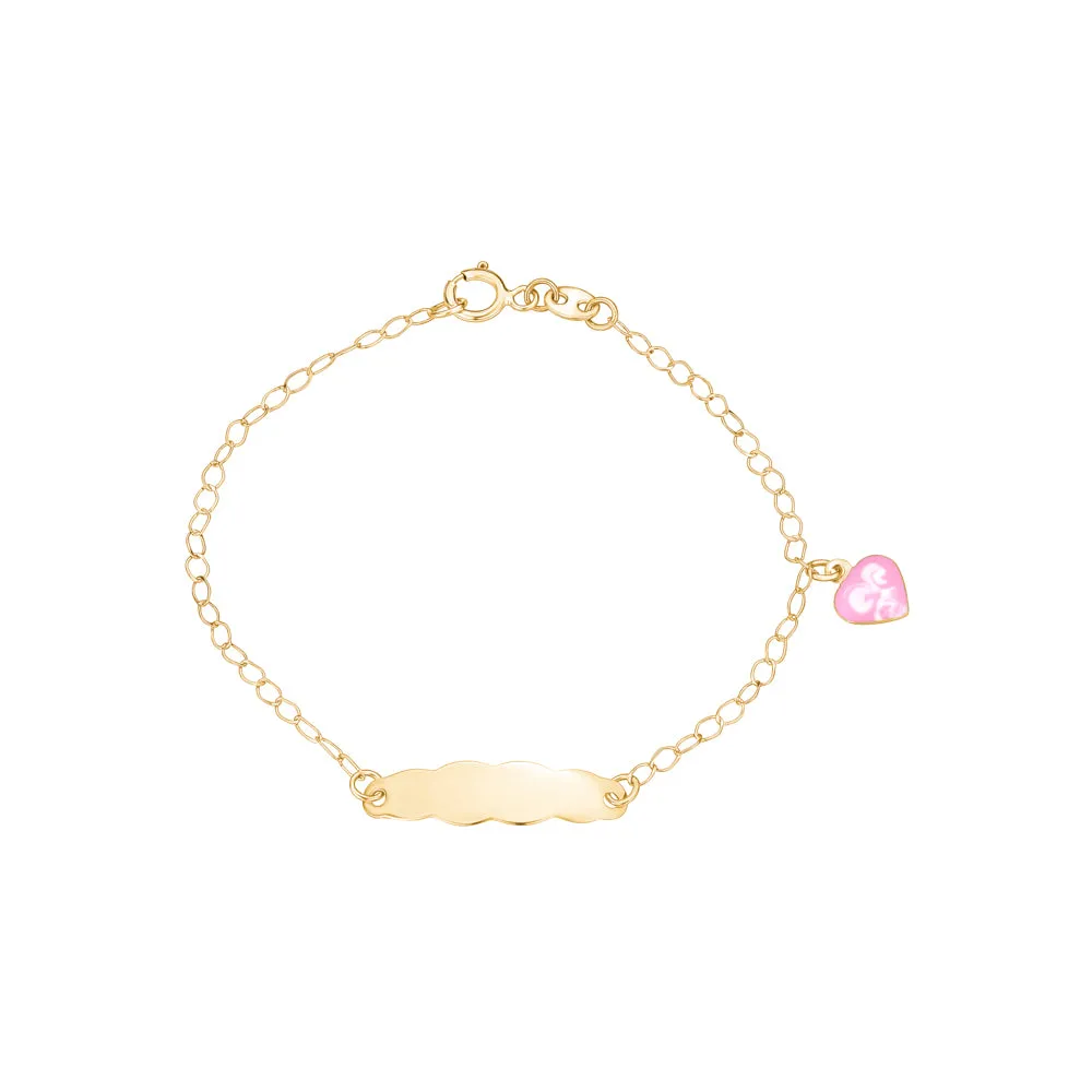 Italian 14k Gold Engravable ID Bracelet with Heart Charm for Kids