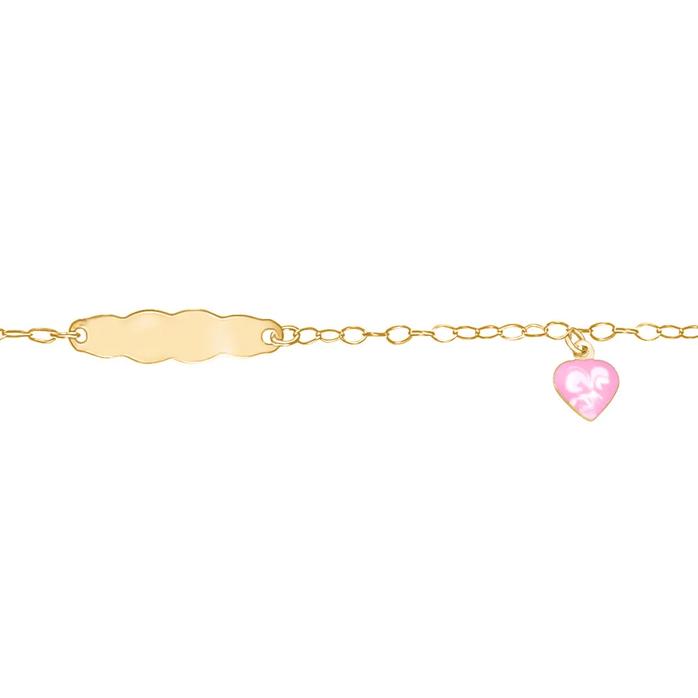 Italian 14k Gold Engravable ID Bracelet with Heart Charm for Kids