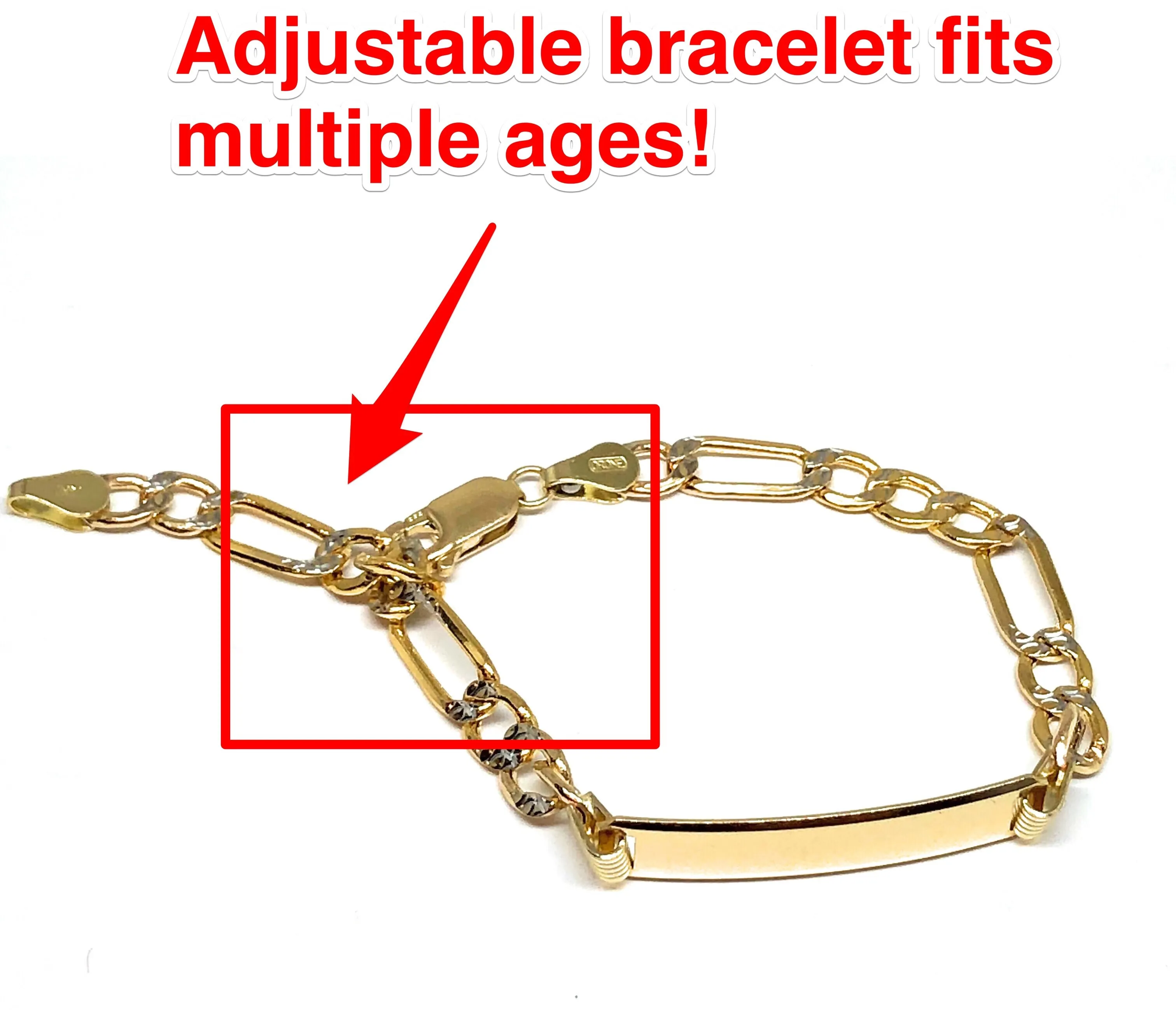 14k Solid Gold Children's Bracelet 6 Length 3.5MM-4.25MM Width (Free Engraving, Email Name!)