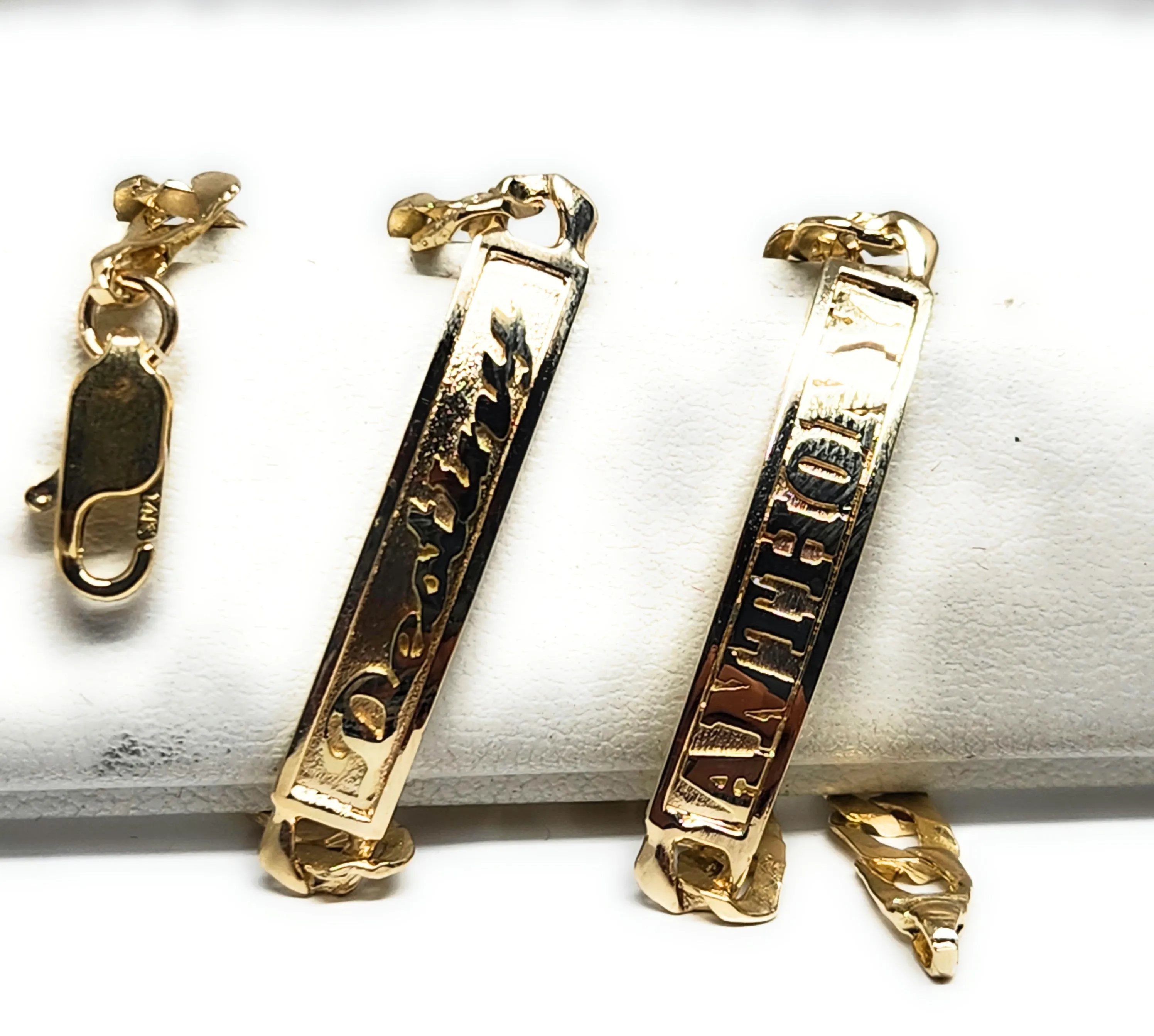 14k Solid Gold Yellow Customized 3D Name Kids Bracelet with Cuban Link Design, 6 Inch Length, 5.5mm Width (~7.5g)