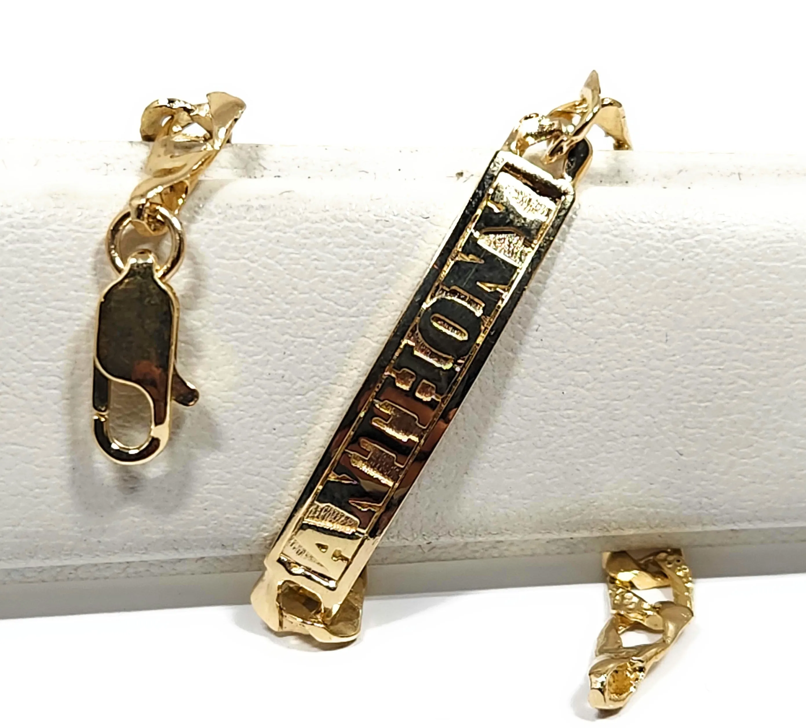 14k Solid Gold Yellow Customized 3D Name Kids Bracelet with Cuban Link Design, 6 Inch Length, 5.5mm Width (~7.5g)