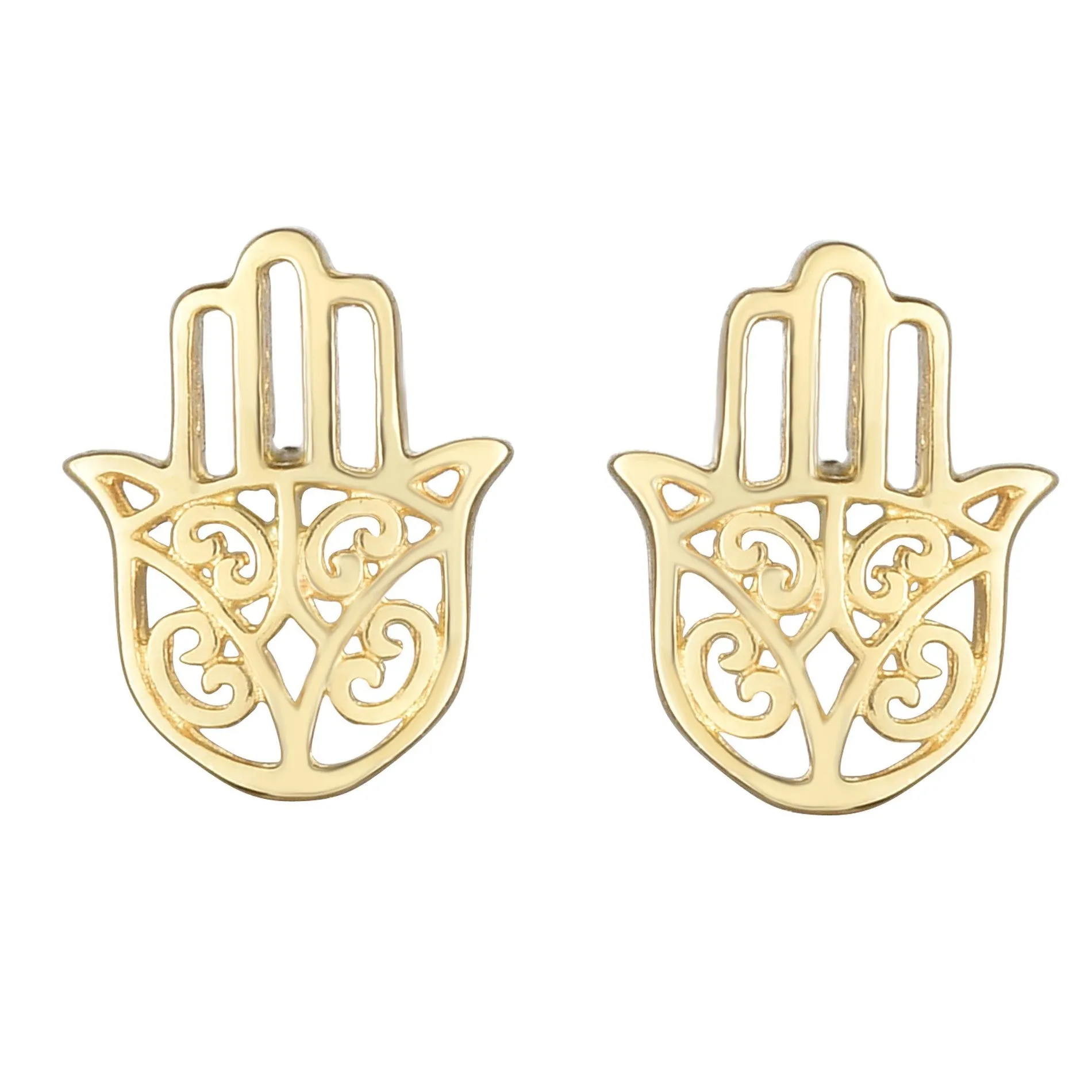 14k Hamsa Stud Earrings in Yellow Gold