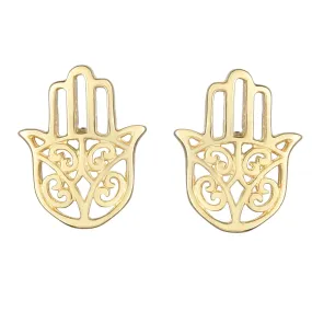 14k Hamsa Stud Earrings in Yellow Gold