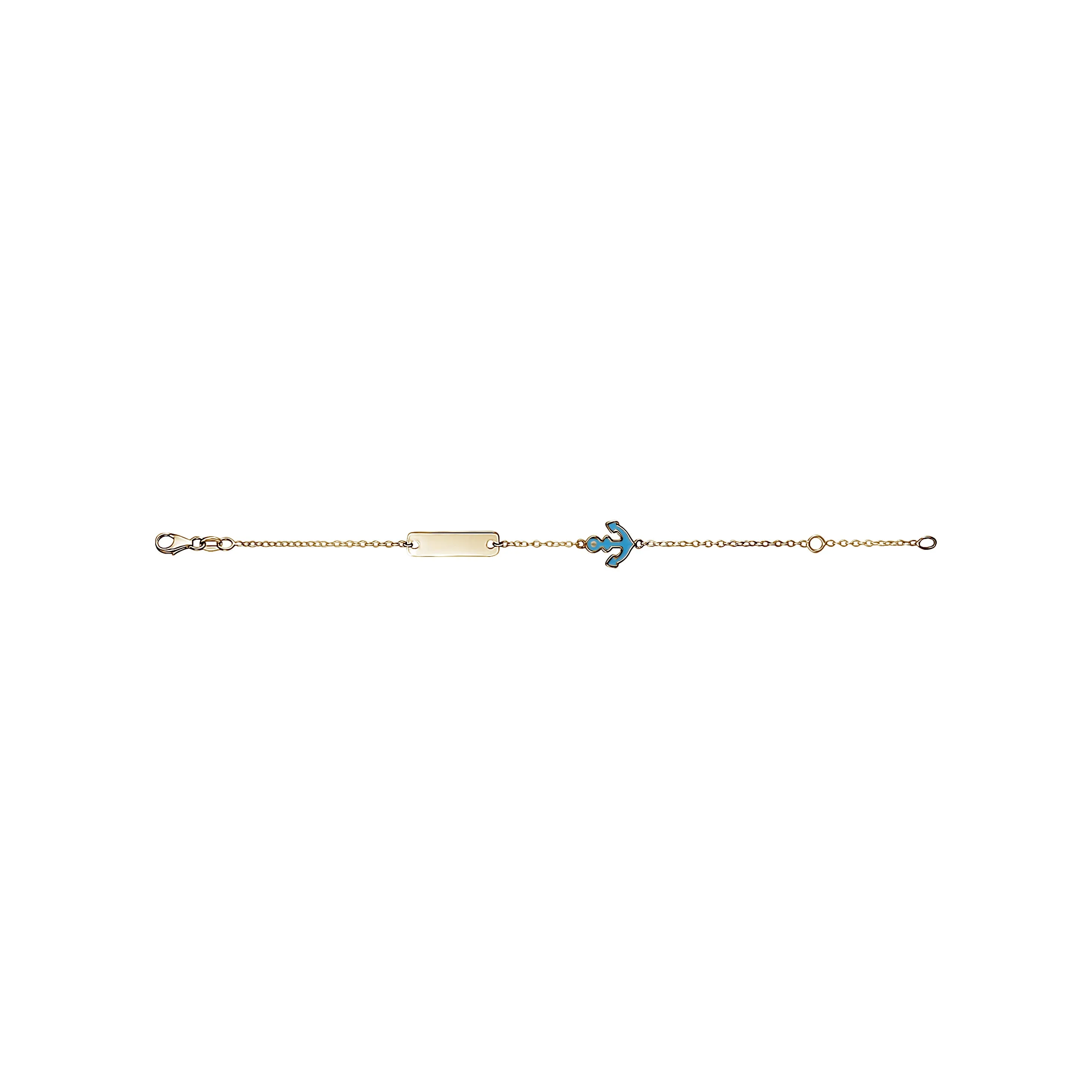 Italian 14K Yellow Gold ID Bracelet for Kids with Blue Anchor Charm