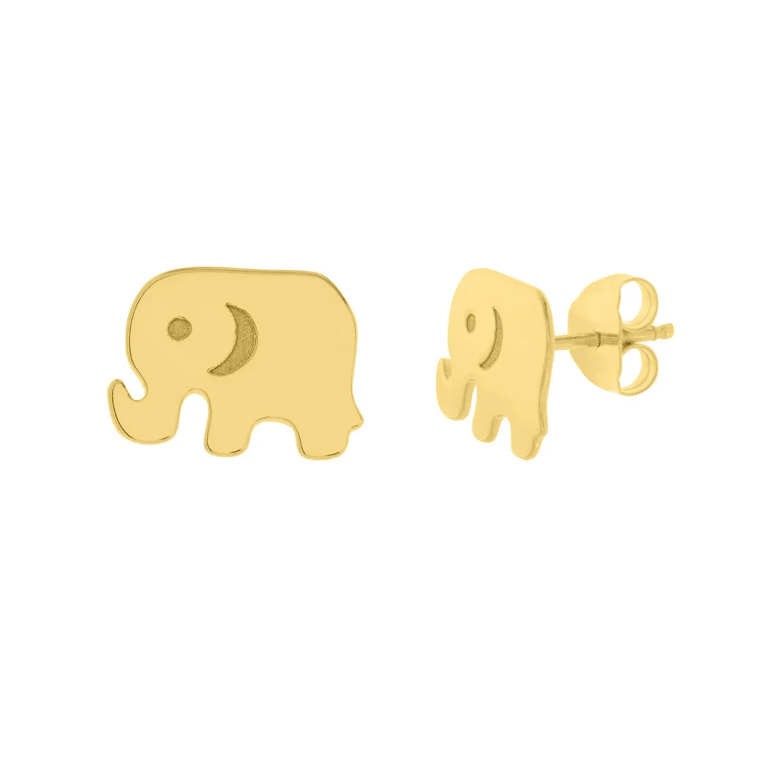 14k Yellow Gold Mini Elephant Earrings