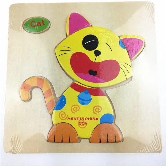 Wooden 3D Puzzle Jigsaw Toy for Children - Cartoon Animal Puzzles