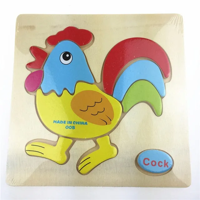 Wooden 3D Puzzle Jigsaw Toy for Children - Cartoon Animal Puzzles