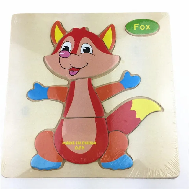 Wooden 3D Puzzle Jigsaw Toy for Children - Cartoon Animal Puzzles