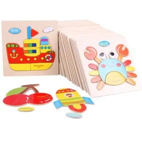 Wooden 3D Puzzle Jigsaw Toy for Children - Cartoon Animal Puzzles