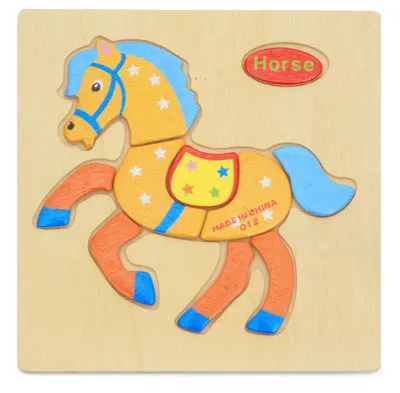 Wooden 3D Puzzle Jigsaw Toy for Children - Cartoon Animal Puzzles