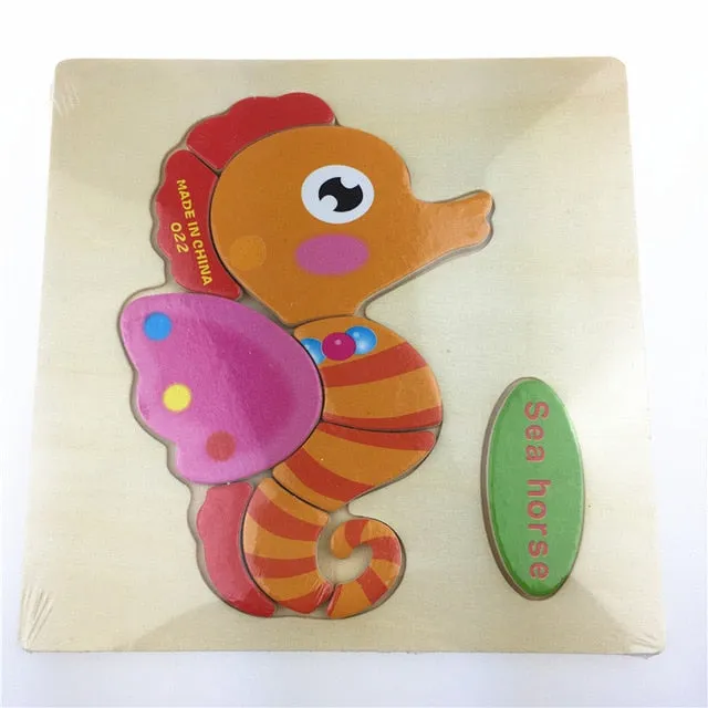 Wooden 3D Puzzle Jigsaw Toy for Children - Cartoon Animal Puzzles