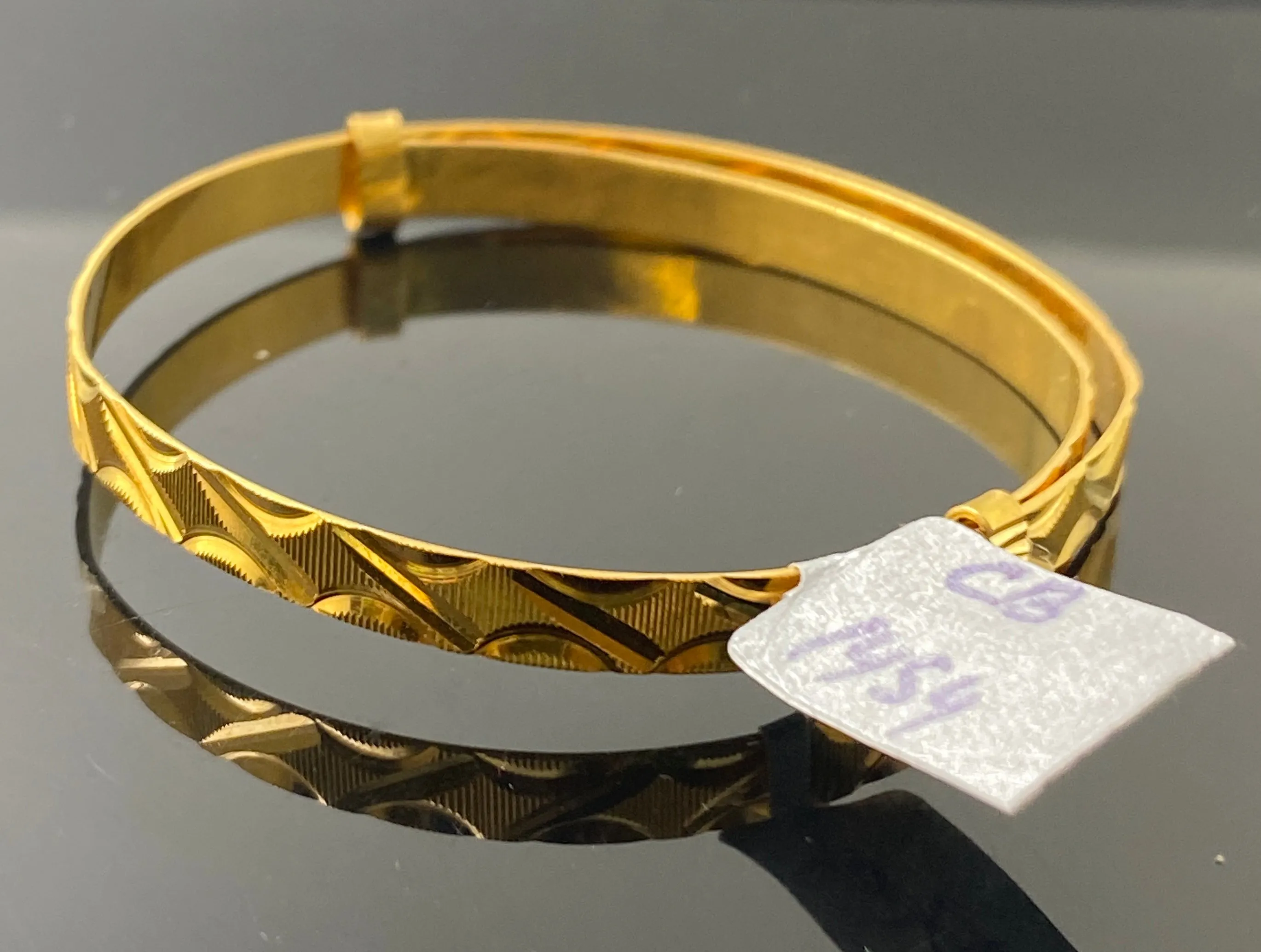 22k Solid Gold Children's Designer Adjustable Bangle with Diamond Cut