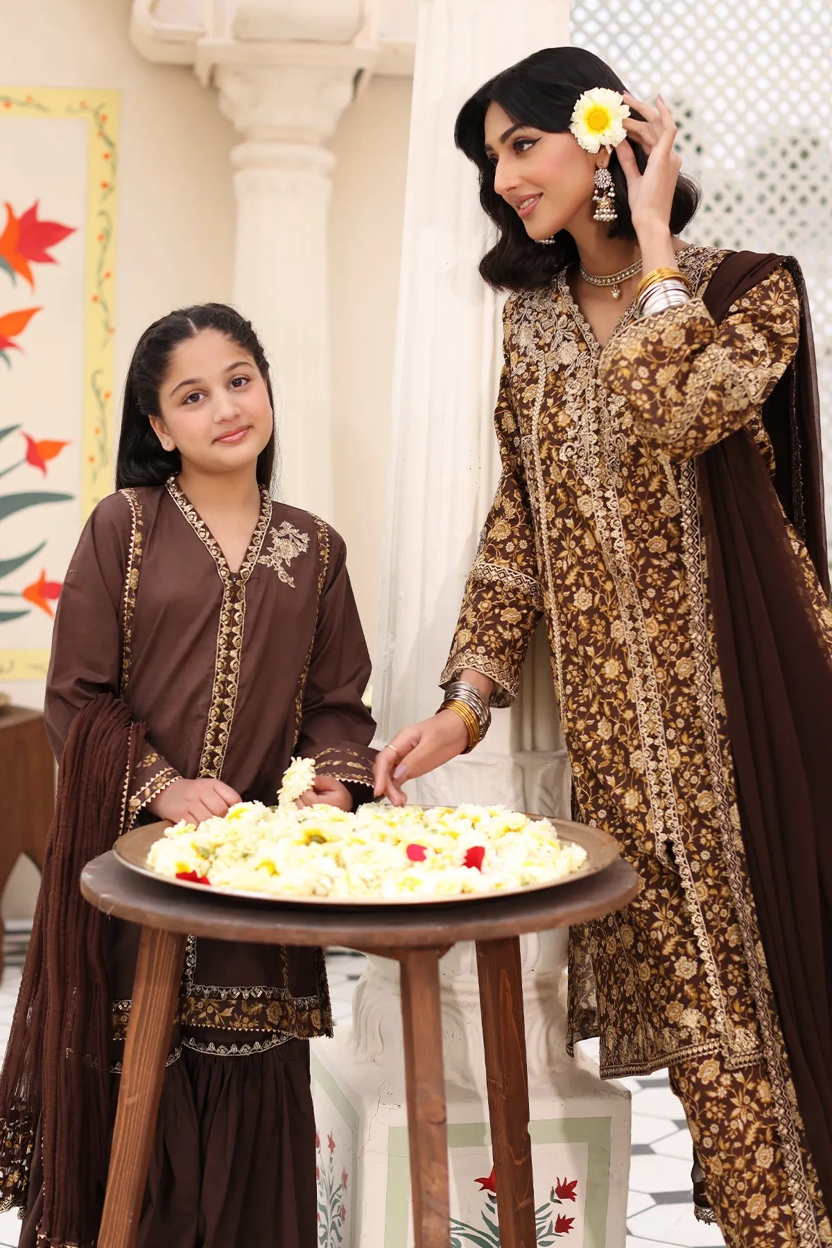 3-Piece Embroidered Cotton Shirt Set with Organza Dupatta for Kids