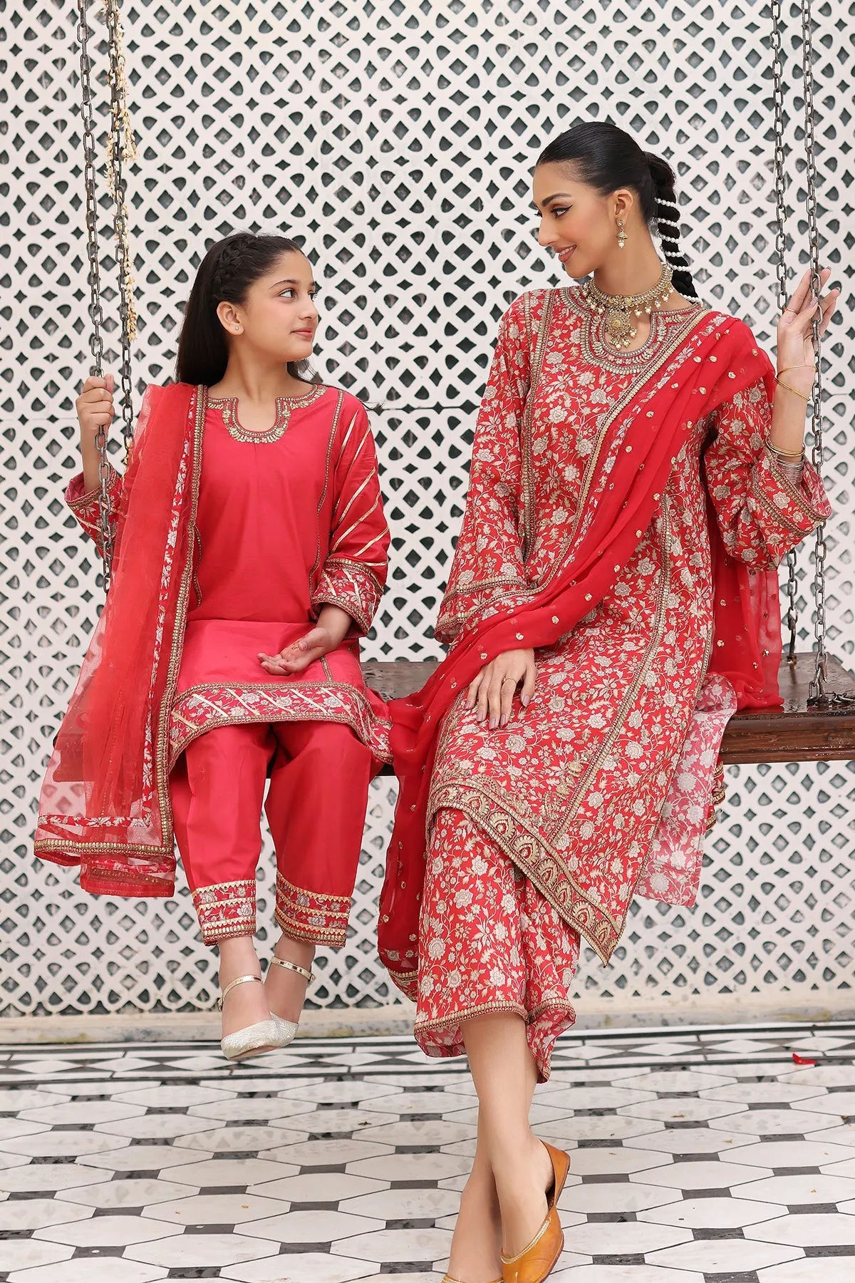 Kids 3-Piece Embroidered Cotton Shirt Set with Organza Dupatta