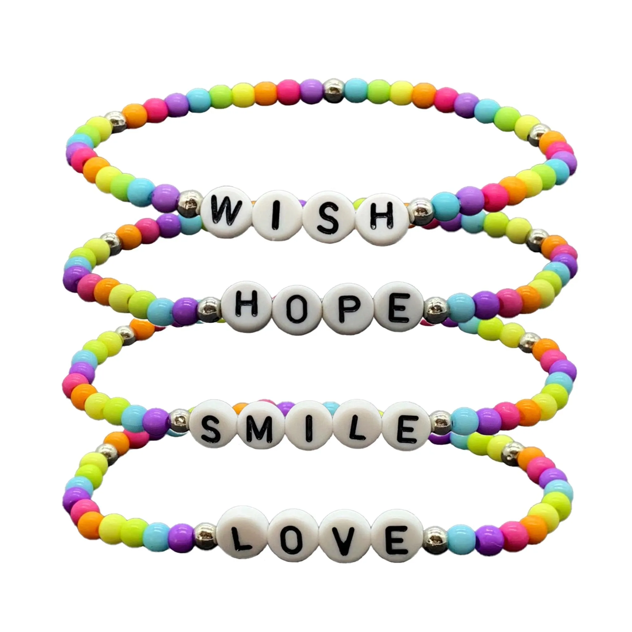 4-Pack Rainbow Beaded Word Bracelets for Affirmation