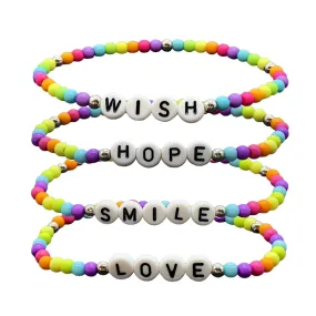 4-Pack Rainbow Beaded Word Bracelets for Affirmation