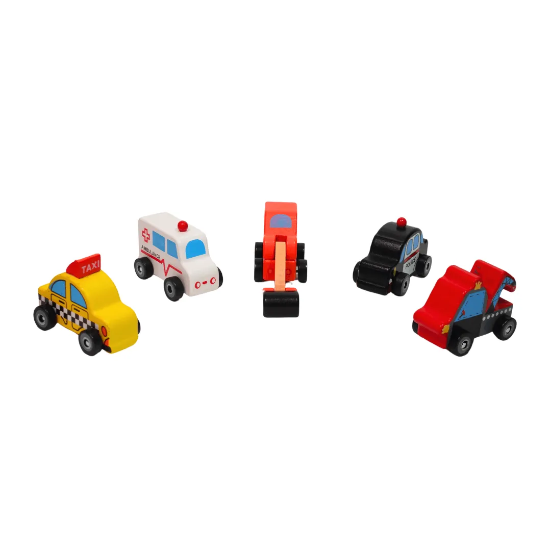 Set of 5 Adorable Medium Wooden Cars for Kids Age 3+