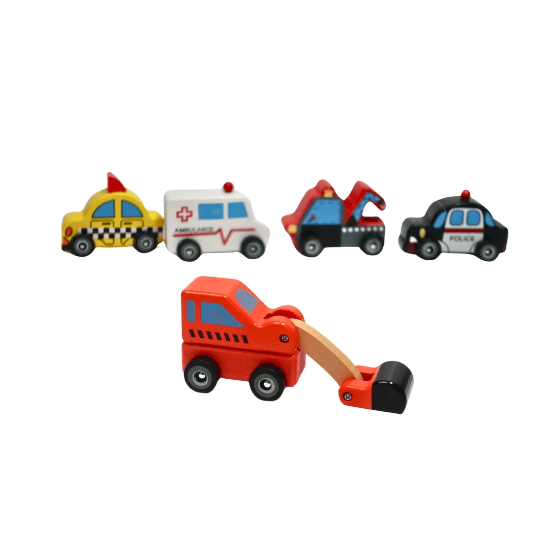 Set of 5 Adorable Medium Wooden Cars for Kids Age 3+