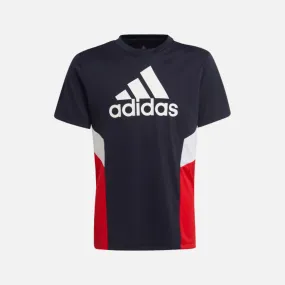 Adidas Design to Move Boys T-shirt in Legend Ink, Vivid Red, and White