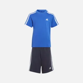 3-Stripes Shorts and T-shirt Set for Kids (3-8 Years) in Semi Lucid Blue