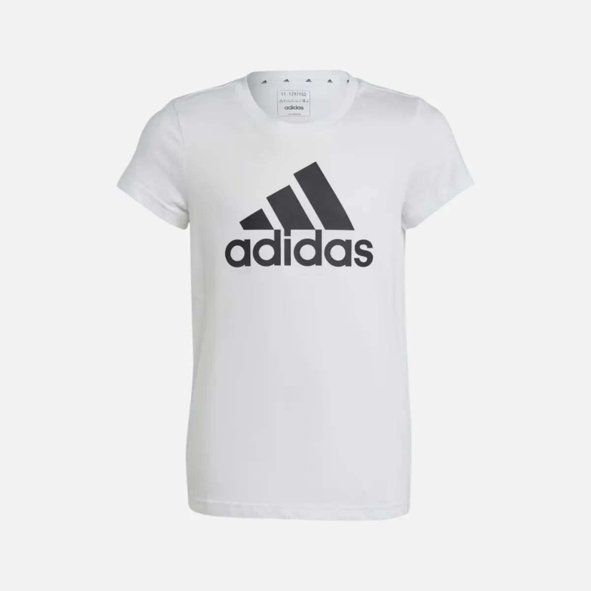 Adidas Kids Girls Cotton T-shirt with Big Logo in White/Black (7-15 Year)