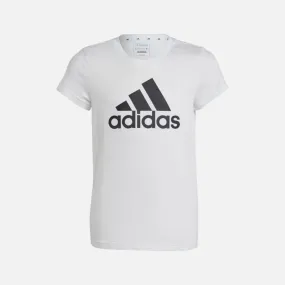 Adidas Kids Girls Cotton T-shirt with Big Logo in White/Black (7-15 Year)