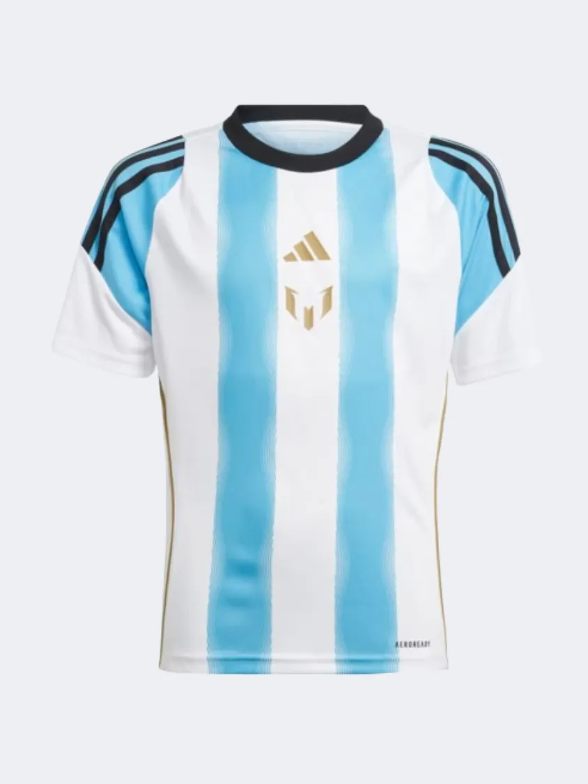 Adidas Messi Kids Football T-Shirt White/Blue Burst