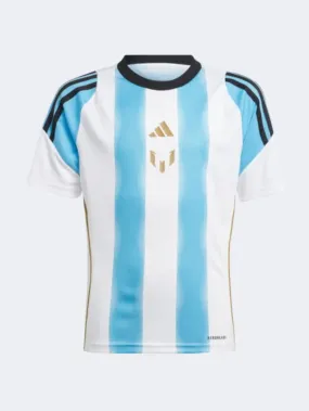 Adidas Messi Kids Football T-Shirt White/Blue Burst