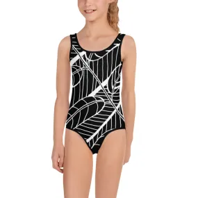 All-Over Print Kids Swimsuit Austin Pecan Leaves