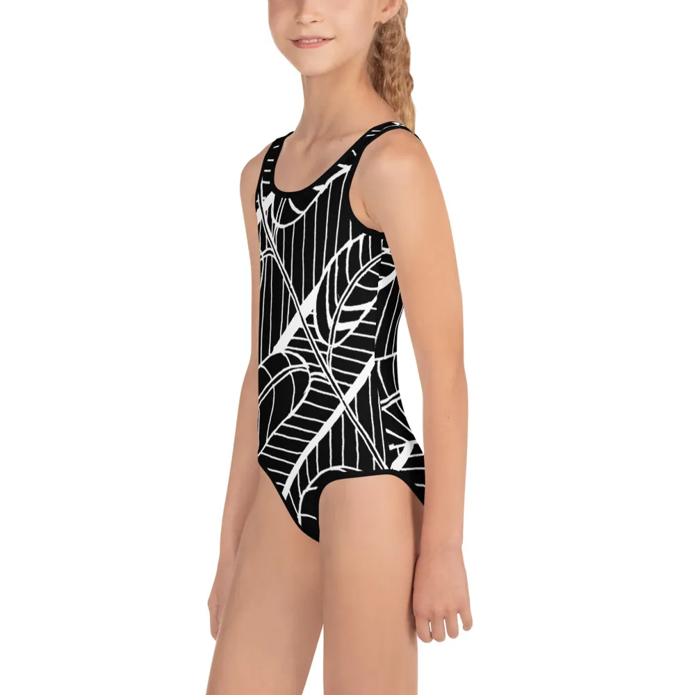 All-Over Print Kids Swimsuit Austin Pecan Leaves