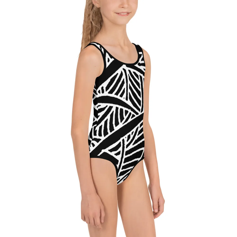 All-Over Print Kids Swimsuit Barton Springs Pecan Leaves