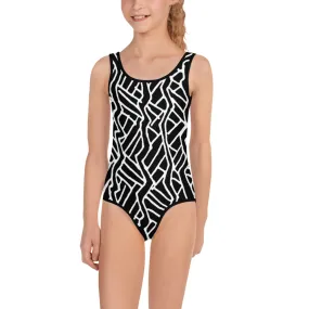 All-Over Print Kids Swimsuit Waves Upclose