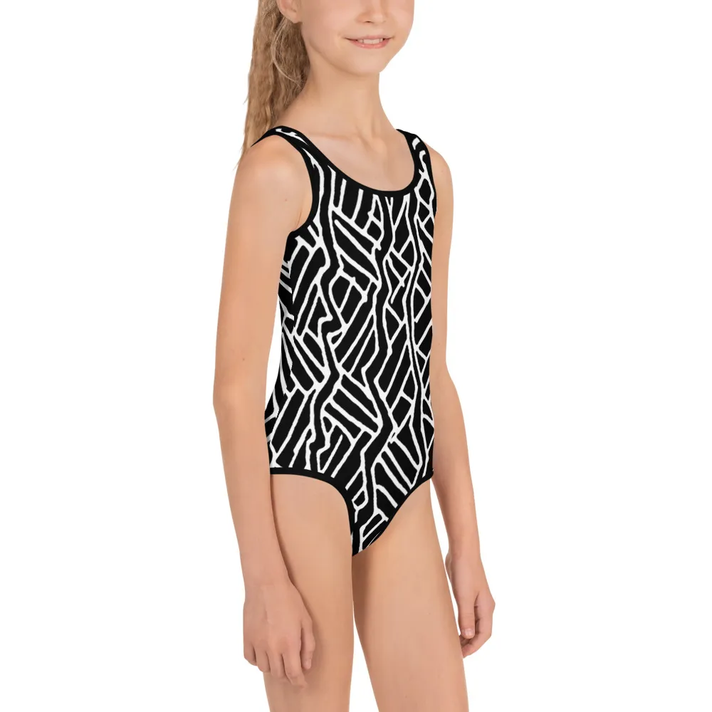 All-Over Print Kids Swimsuit Waves Upclose