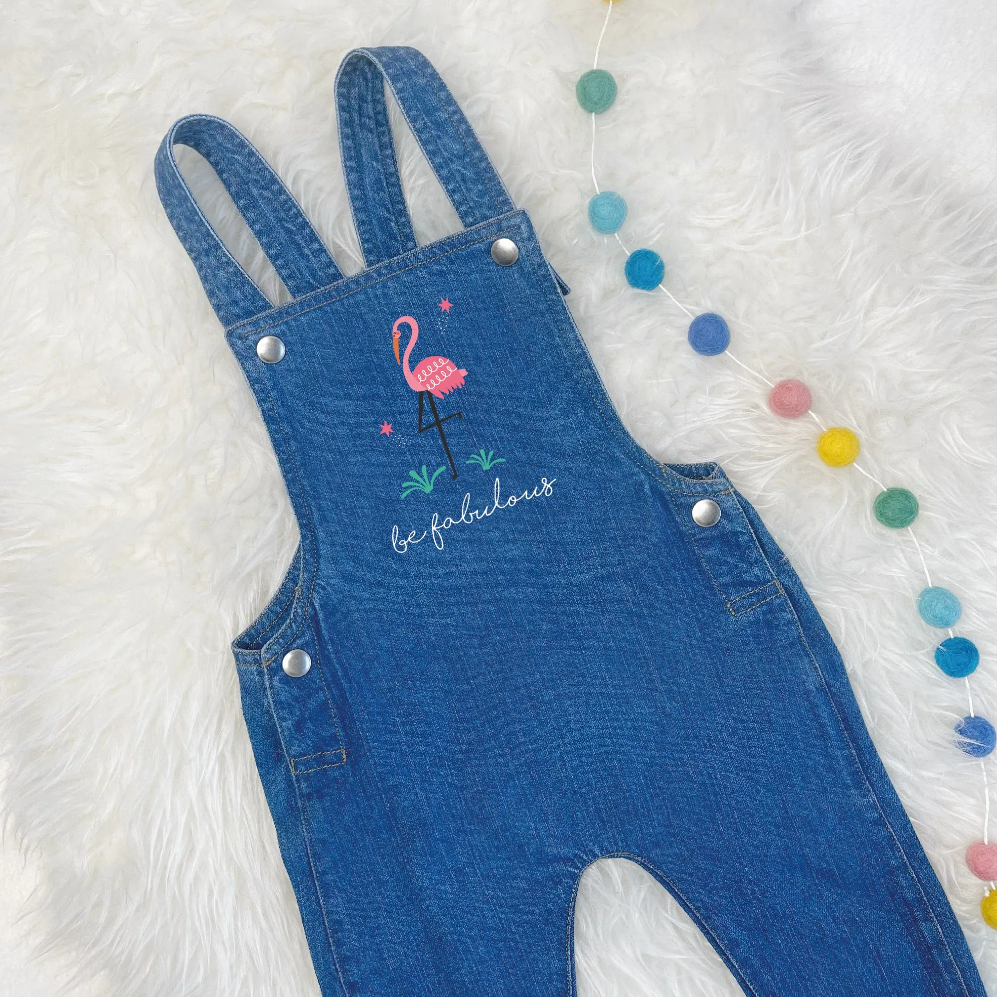 Be Fabulous Flamingo Baby/Kids Denim Dungarees