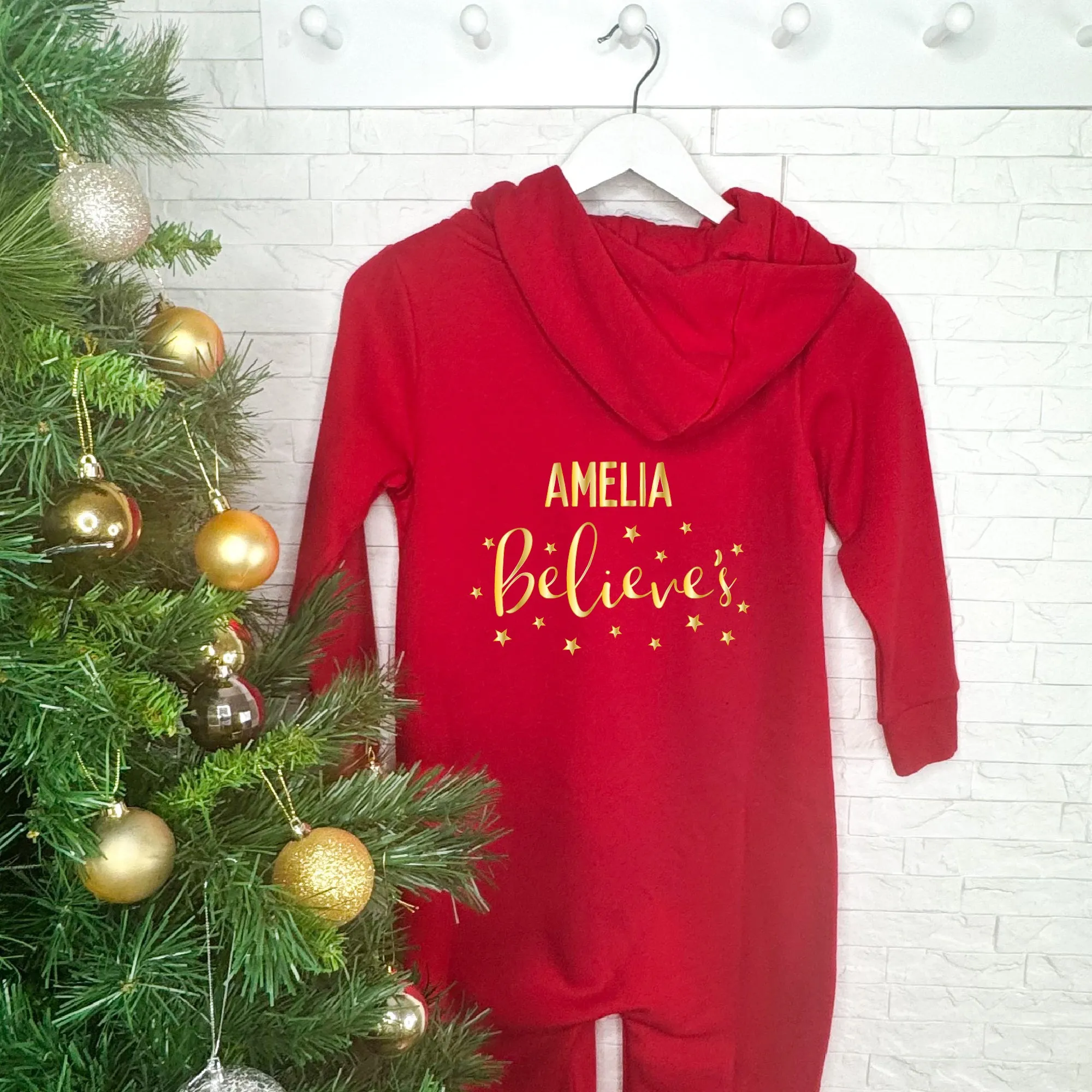 Believe's Personalised Kids Christmas Onesie Gold Stars