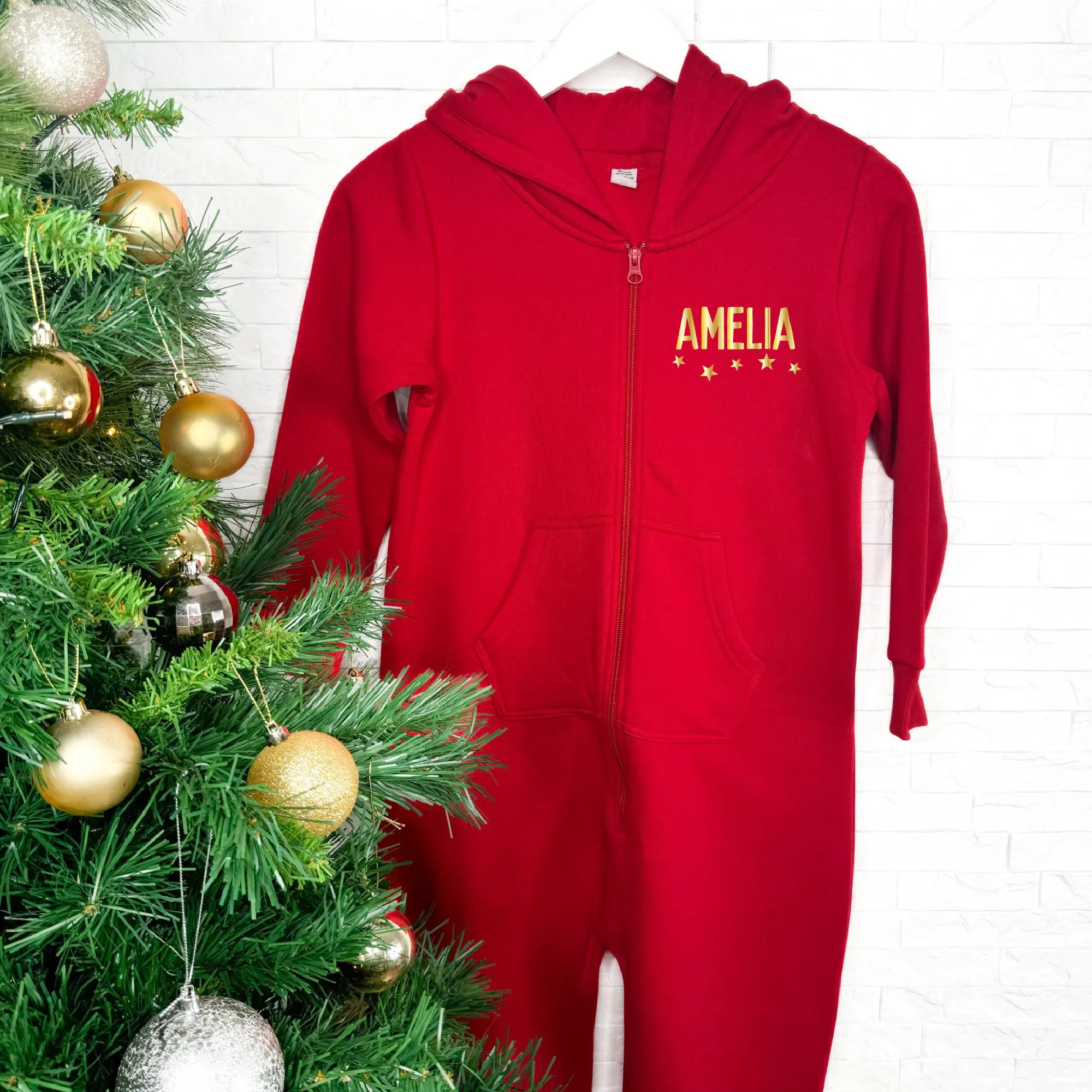 Believe's Personalised Kids Christmas Onesie Gold Stars