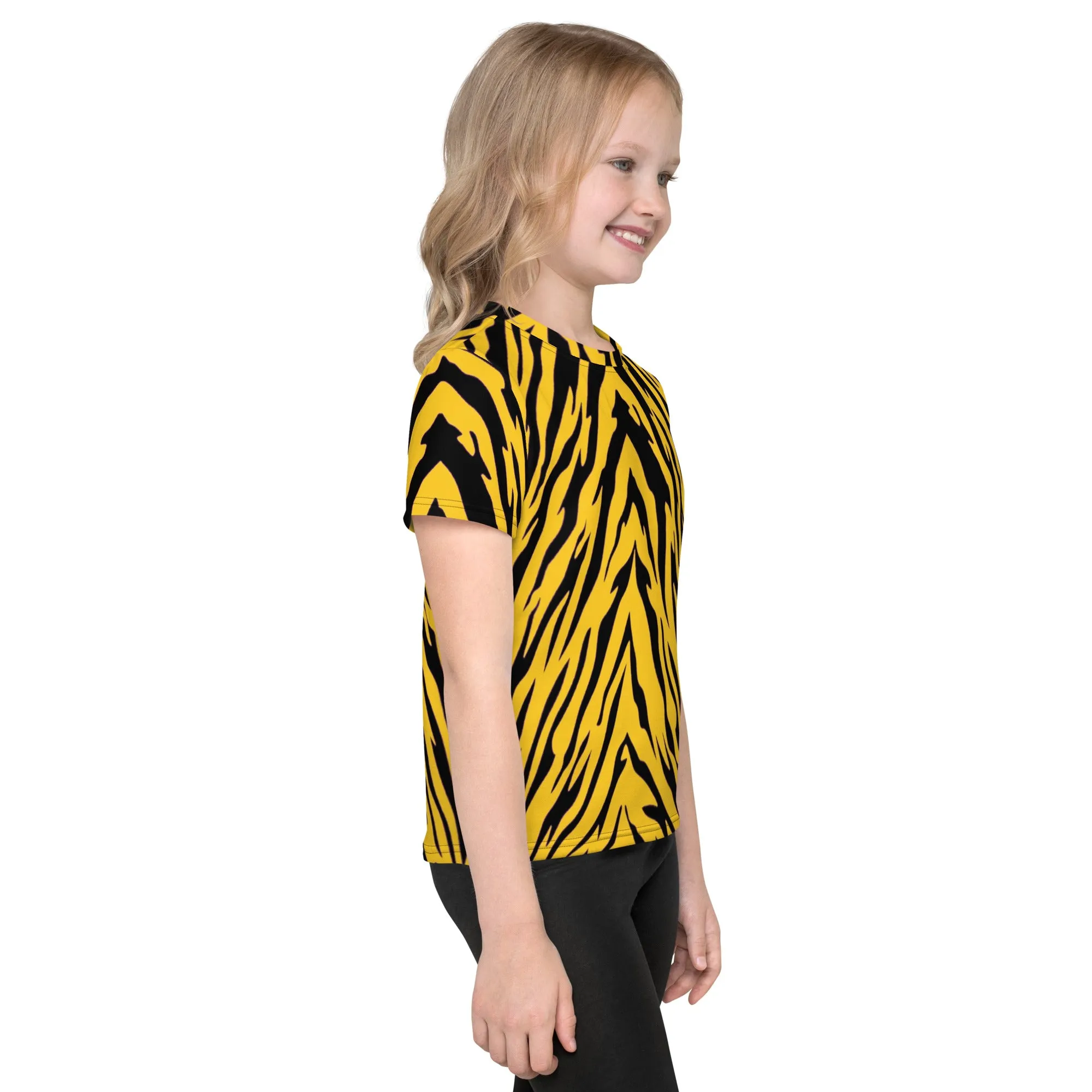 Black and Gold Tiger Stripes Kids' Crew Neck T-shirt