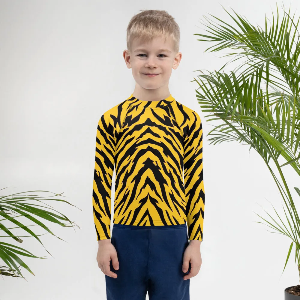 Black and Gold Tiger Stripes Kids' Rash Guard