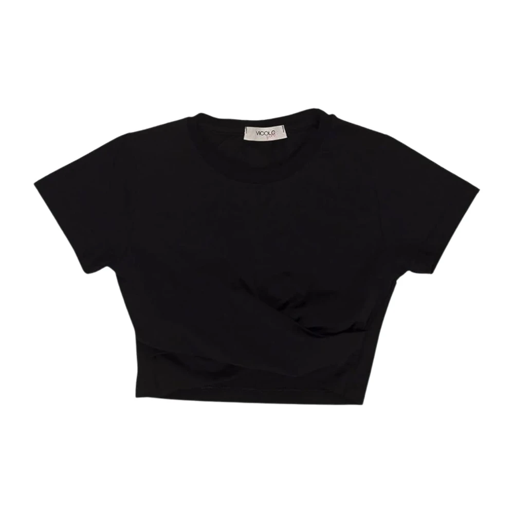 Black Short Kids T-shirt with Ruched Detail