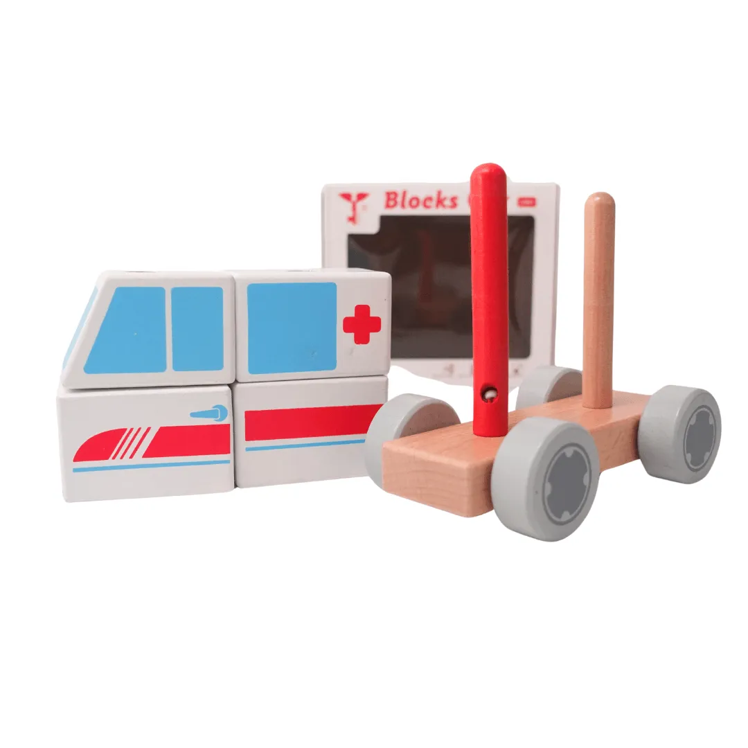 Medium Size Blocks Car for Kids - Ambulance, Fire Truck, Police, Train (${1} CAR will be sent randomly)