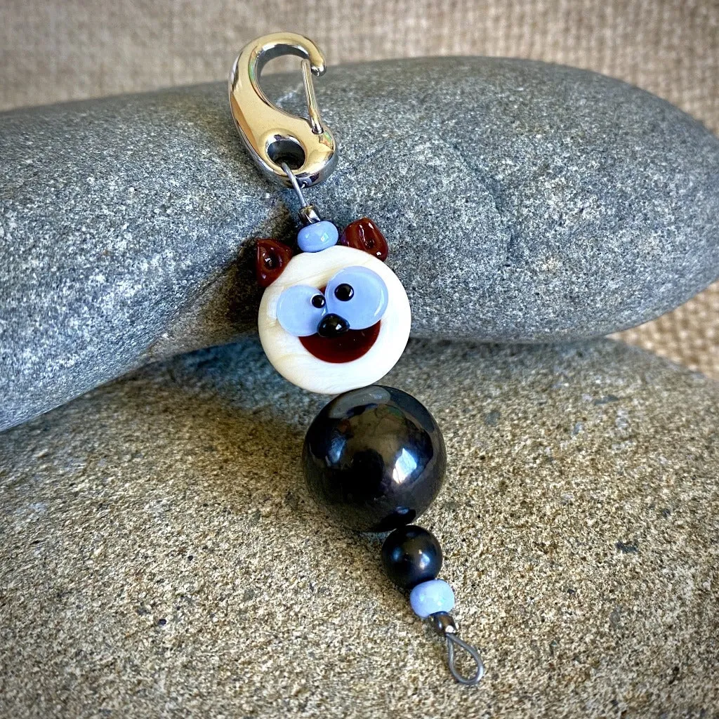 Clip-On Brown & White Puppy Shungite Necklace with Blue Eyes for Kids