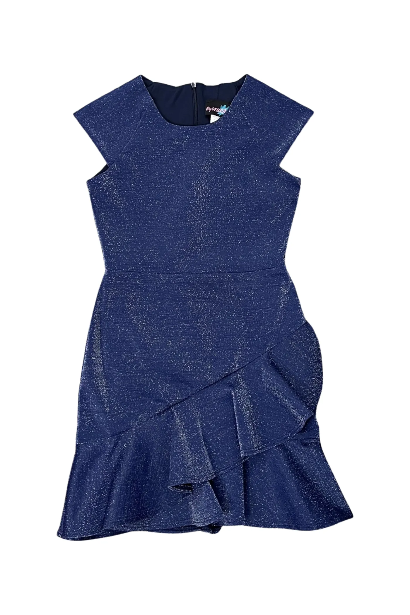 Cap Sleeve Ruffle Front Dress - Navy Sparkle.