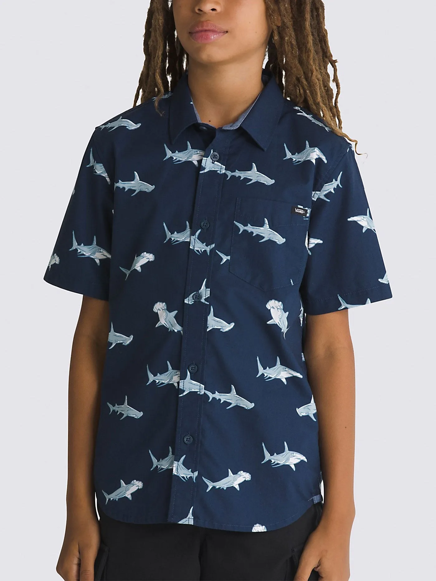 Boys' Shark Short Sleeve Button-Down Shirt (Ages 7-14)