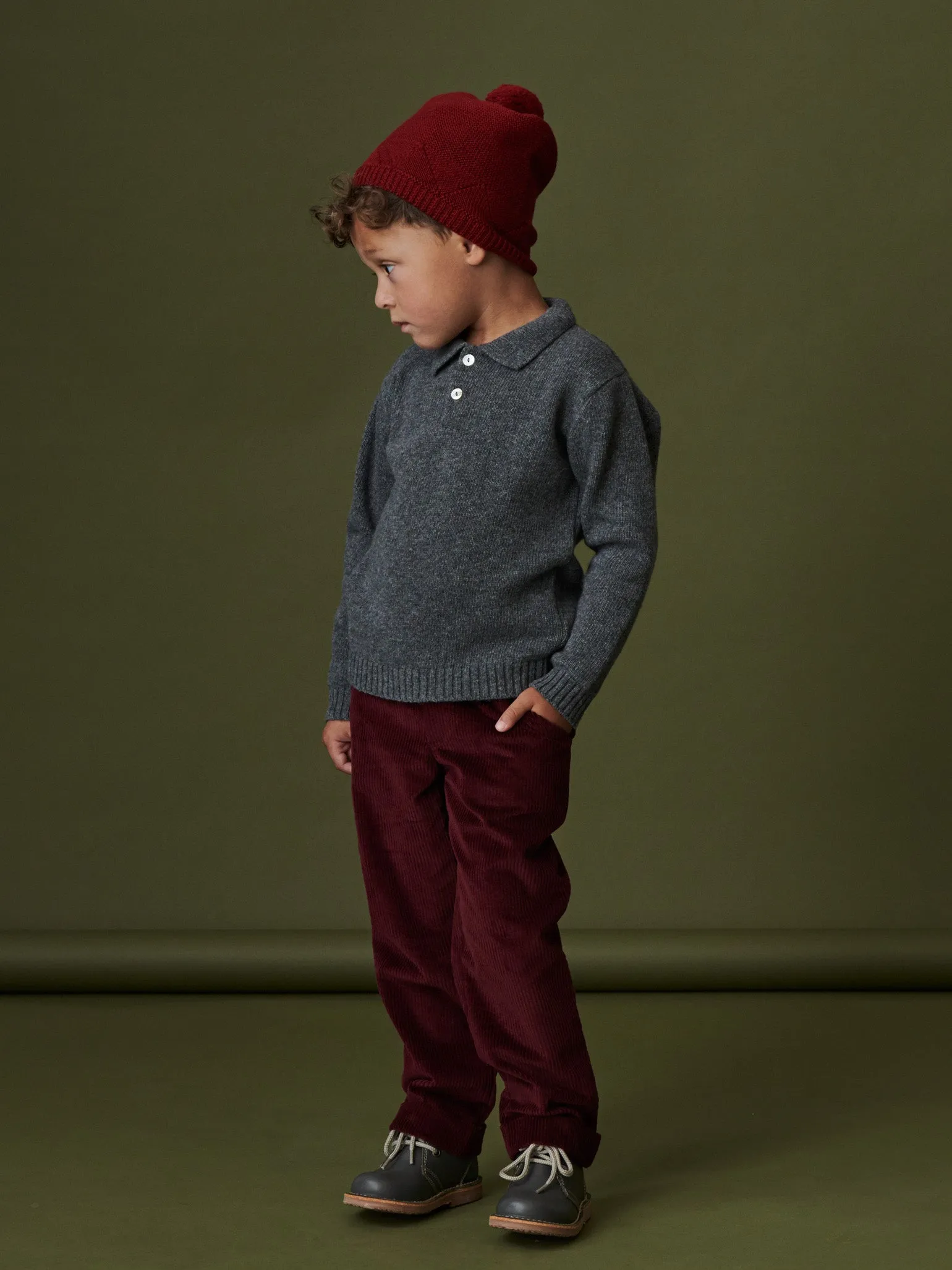 Burgundy Merino Kids Bobble Hat