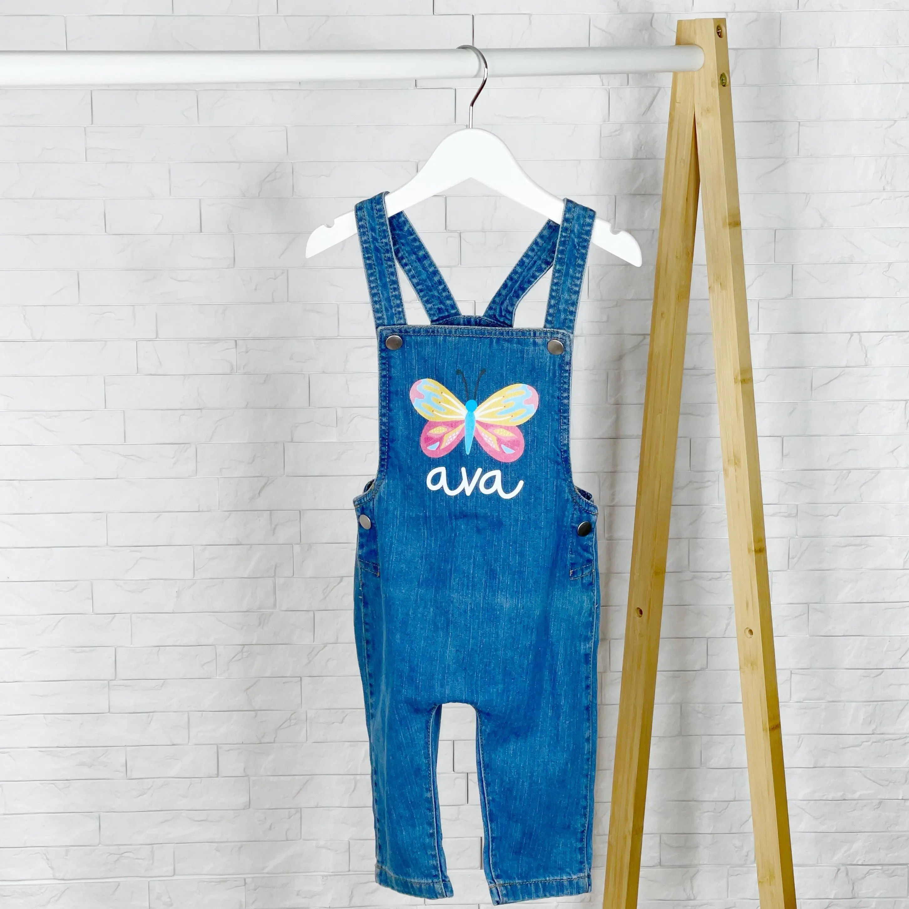 Butterfly Personalised Baby/Kids Denim Dungarees