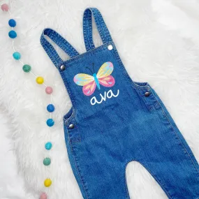 Butterfly Personalised Baby/Kids Denim Dungarees