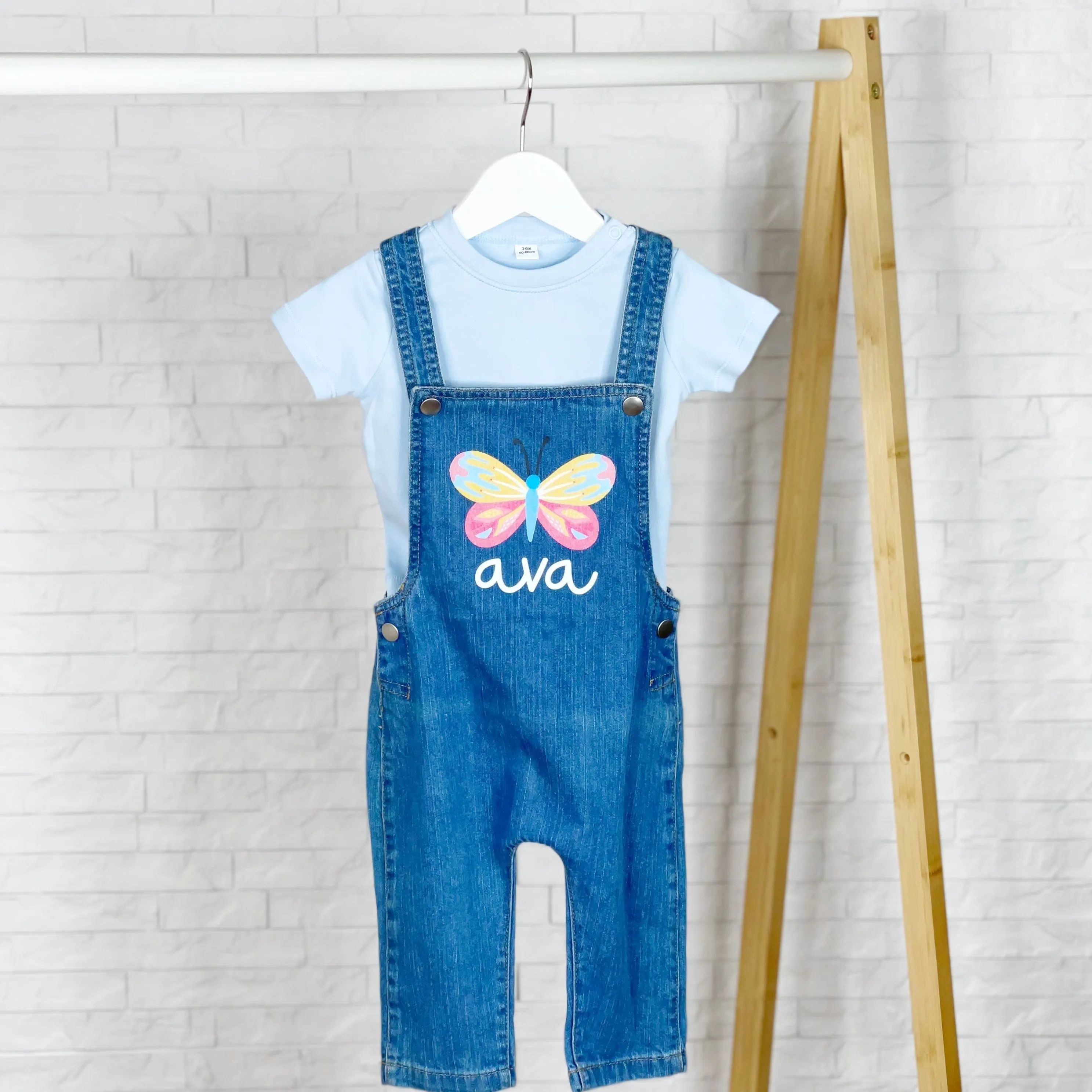 Butterfly Personalised Baby/Kids Denim Dungarees